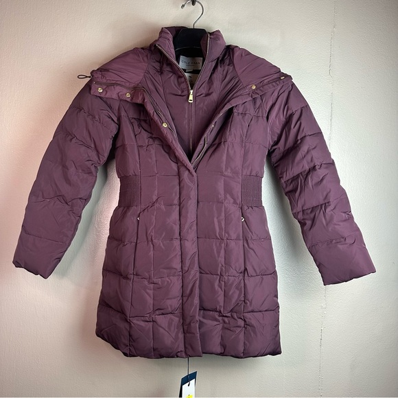 Cole Haan Women’s Merlot Hooded Down & Feather Puffer Jacket Sz Xs - Picture 4 of 11